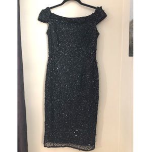 Sequin, off the shoulder cocktail dress